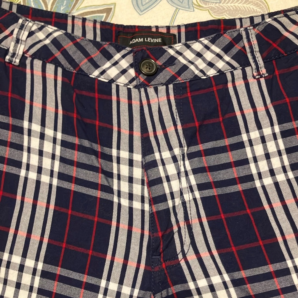 Adam Levine Collection Navy and Red Plaid Men's Flat Front Shorts